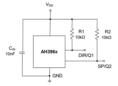 应用电路图 - Diodes Incorporated AH396x双霍尔效应锁存传感器